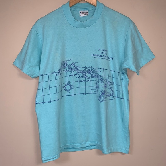 RARE Vintage Map of Hawaii TShirt Mens Large 80 90 Y2K Top Isles Vacation Travel